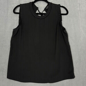 J Crew‎ Top Womens Medium Black Sleeveless Ruffles Office Career Casual Business